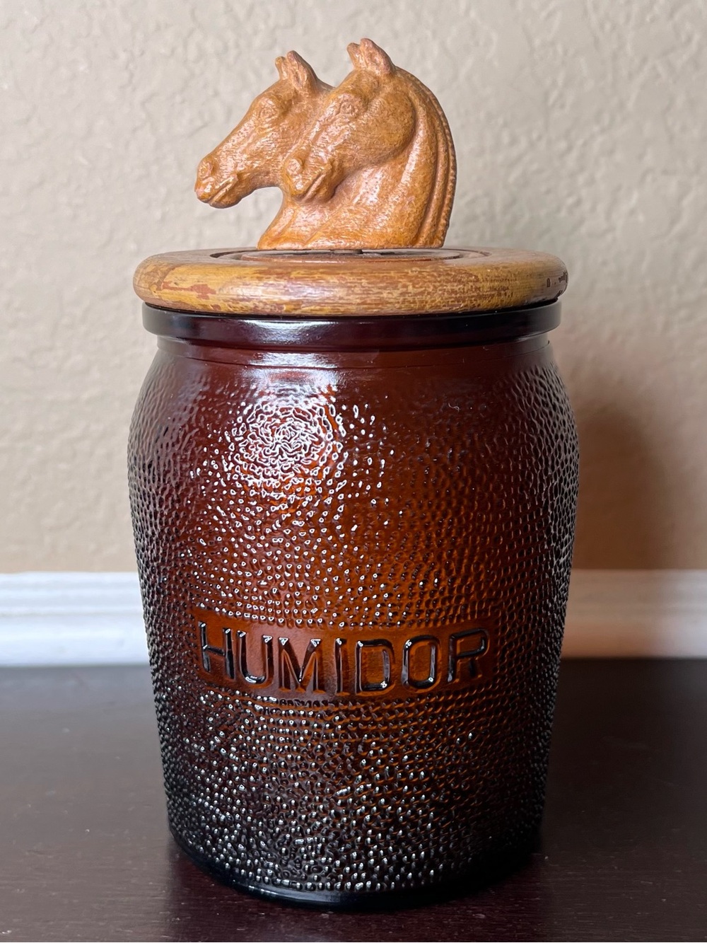 Vintage 1940s Dun-Rite Amber Glass Humidor Jar